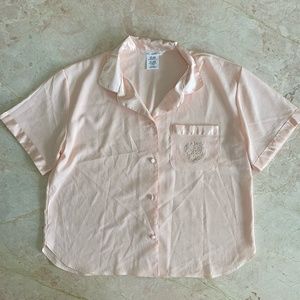 Secret Treasures Vintage Satin Light Pink Top With Embroidery
